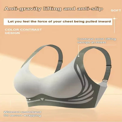 Seamless Push-Up Bra for Women – Wireless Gathered Support Full Coverage Comfort Bra with Adjustable Straps Anti-Sagging Soft Underwear