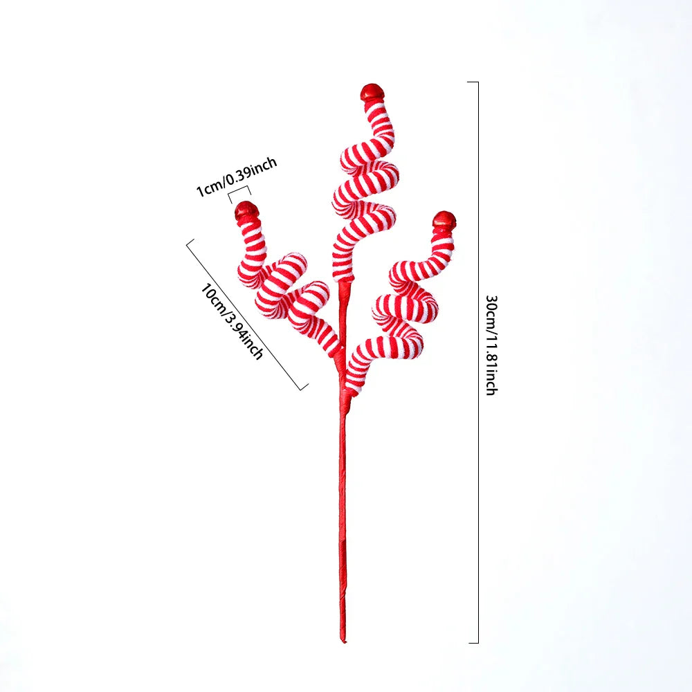 1/2PCS Red & White Woolen Bells – Candy Cane Branches for Xmas Tree, DIY Crafts, Vase & Wreath Christmas Decorations