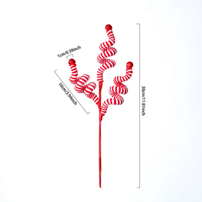 1/2PCS Red & White Woolen Bells – Candy Cane Branches for Xmas Tree, DIY Crafts, Vase & Wreath Christmas Decorations