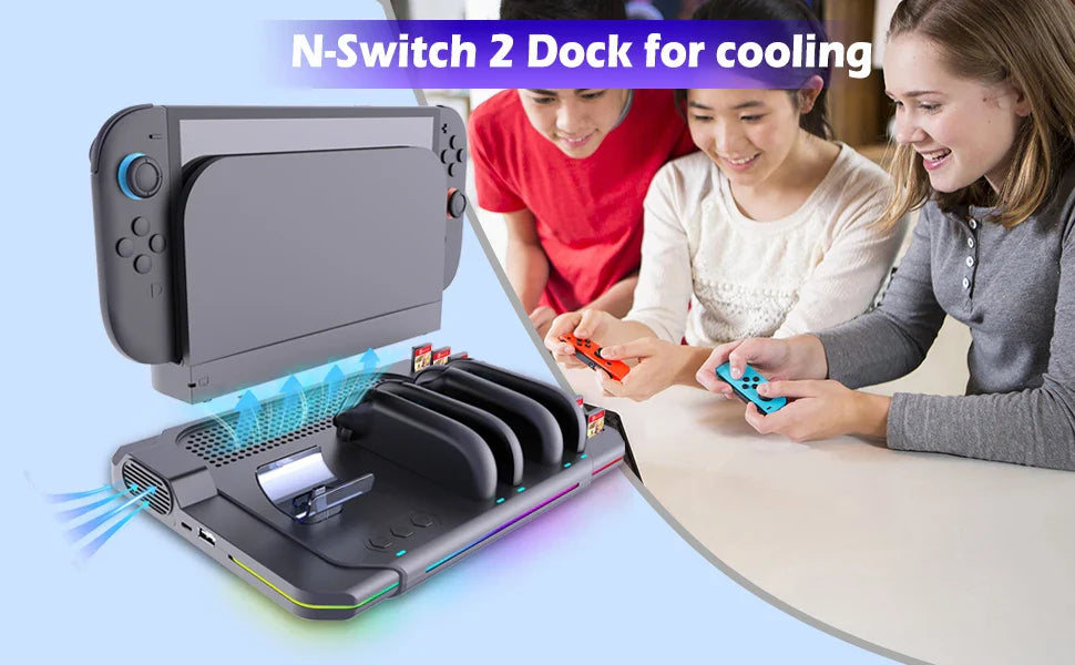 Multi-Functional Switch 2 Cooling & Charging Stand SW2139 – Fan, 10 Game Card Slots & 9 LED Light Effects