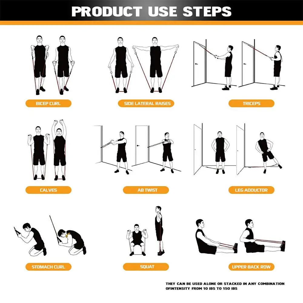 11Pcs Elastic Resistance Bands Set for Fitness, Bodybuilding & Home Gym Workouts