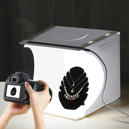 PULUZ 20cm Mini Folding Portable LED Light Box – 550LM Photo Studio Tent Kit with 6 Color Backdrops