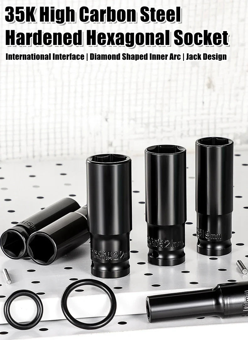 1/2" Drive Deep Impact Socket – Metric Wrench Socket for Pneumatic Tools, Tire Removal & Heavy-Duty Automotive Use