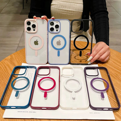 Acrylic Magnetic Clear iPhone Case – Hard Back Cover with MagSafe Wireless Charging, Pink, Fits iPhone 11-16 Pro Max & Plus