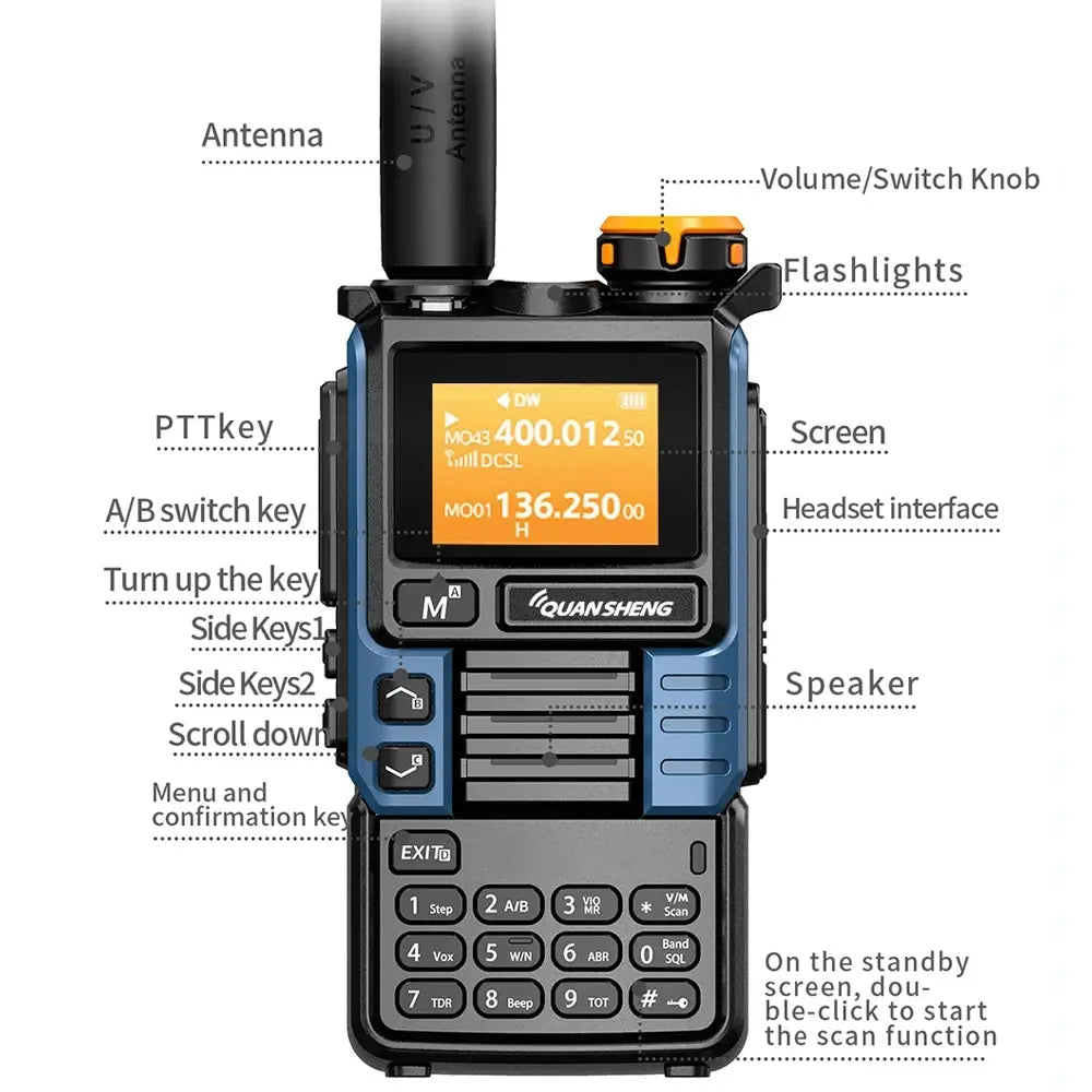 Quansheng UV-K6 Upgrade UV-K5 Interphone – 5W Air Band Radio, UHF/VHF, DTMF, FM Scrambler, NOAA Wireless Frequency with Type-C Charging