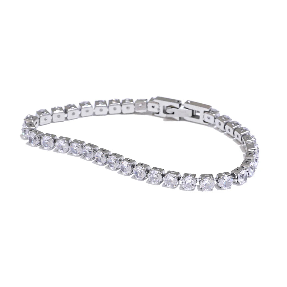 Yhpup 4mm Cubic Zirconia Chain Bracelet – Stainless Steel Shiny Bangle for Women, Premium Waterproof Fashion Jewelry