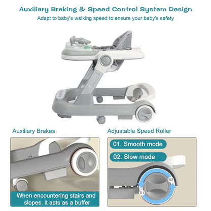 UBRAVOO 2-in-1 Push Walker for Infants & Toddlers – Foldable with Detachable Feeding and Music Trays