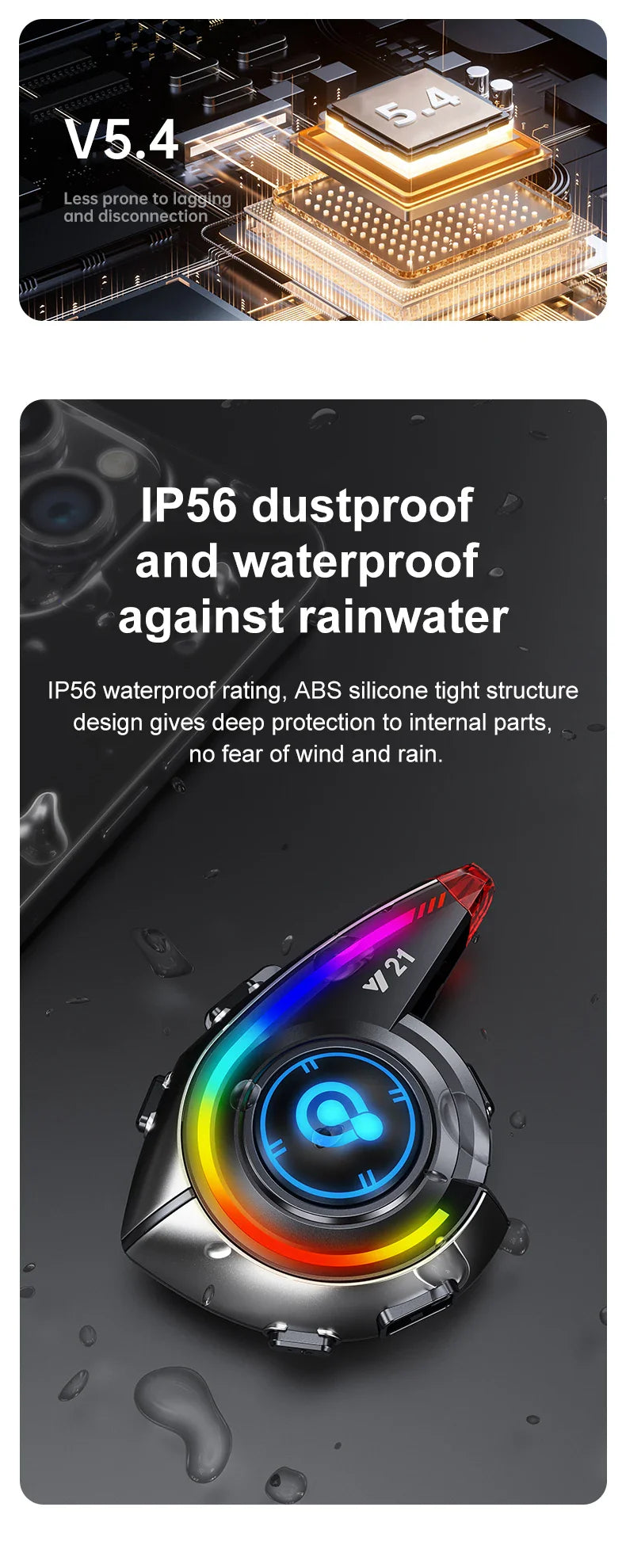 KEBIDUMEI Y21 Motorcycle Helmet Bluetooth Headset — Earphone Music Player with FM Radio & SOS Warning Light