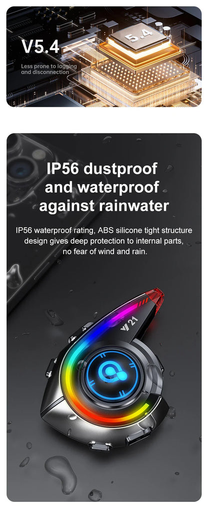 KEBIDUMEI Y21 Motorcycle Helmet Bluetooth Headset — Earphone Music Player with FM Radio & SOS Warning Light