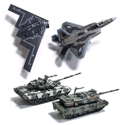 Military Building Blocks Set - F-22 F-14 Fighter Jets & Leopard 2A7 M1A2 T-90 Tank Model Toys for Boys Gifts