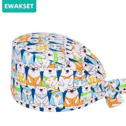 Unisex Soft Scrub Cap – Cartoon Print Surgical Hat for Men and Women, Operating Room Nursing Accessories