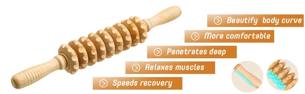 Curved Wooden Cellulite Roller – Body Shaping Massage Tool for Stomach & Lymphatic Drainage Therapy