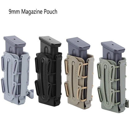 Tactical 9mm Single Magazine Pouch – MOLLE Clip, Quick Release FastMag Holder for P226, Glock 17/19, Beretta M9/PX4, Hunting Gear
