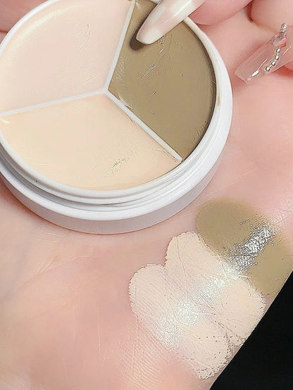 3-Color Concealer Cream Palette – Full Coverage for Acne, Dark Circles & Contour with Brush, Moisturizing Makeup