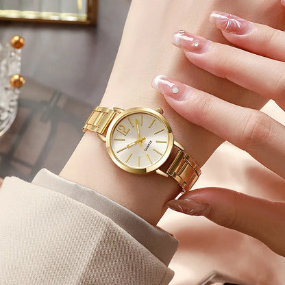 2PCS Set Luxury Women's Watches – Simple Dial, Hollow Strap Gold Bracelet Quartz Wristwatch for Students & Ladies