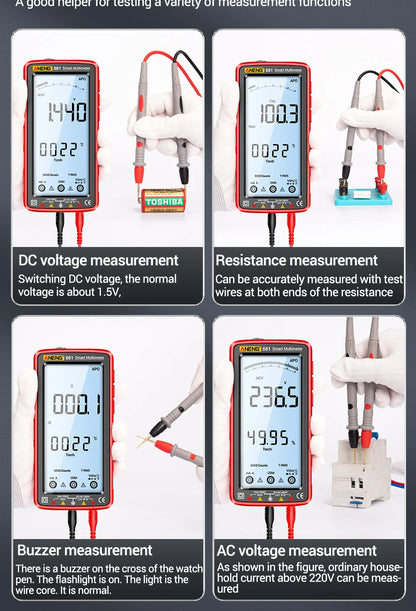 ANENG 681 Rechargeable Digital Multimeter — Professional Non-Contact AC/DC Voltage & Current Tester with LCD Screen