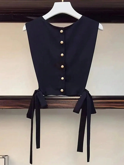 Women’s Colorblock Button-Front Shirt – Loose Fit Blouse with Tie Detail