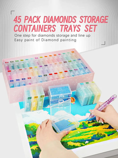 45pcs Diamond Painting Accessories – 2 in 1 Storage Trays with Lids & Bead Organizer