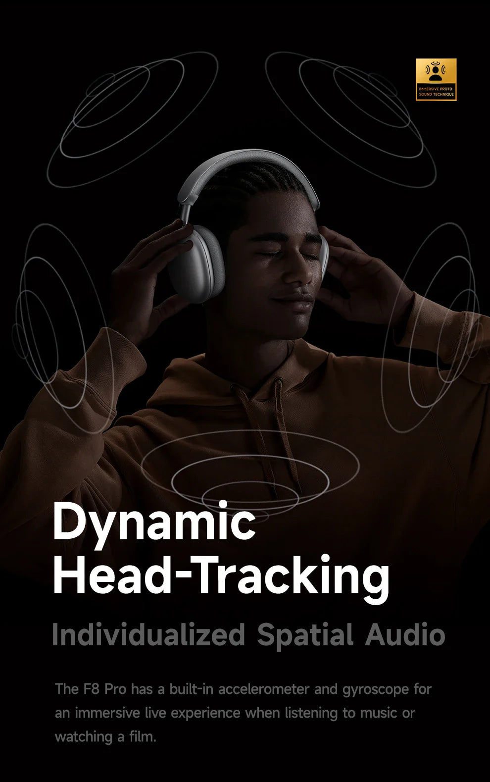 Picun F8 Pro ANC Wireless Headphones — Head Tracking 3D Audio, HIFI Bluetooth, ENC Mic, Low-Latency with App