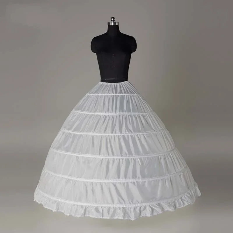 6-Hoop Crinoline Petticoat - White Long Wedding Dress Underskirt for Ball Gowns
