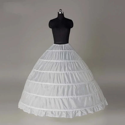 6-Hoop Crinoline Petticoat - White Long Wedding Dress Underskirt for Ball Gowns