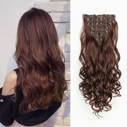 Clip-In Hair Extensions, 7-Piece Full Head 22-Inch Long Curly Wavy Synthetic Hair Extensions for Women and Girls