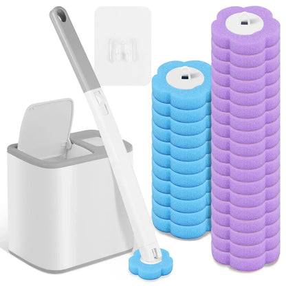 Disposable Toilet Brush Kit - Long Handle Bathroom Cleaner with Replacement Heads & Auto Lid Opening