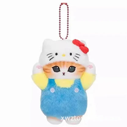 Hot Kawaii Plush Keychain Pendant — Mofusand Shark Cat & Cross-Dressing Hello Kitty/Kuromi Backpack Charm