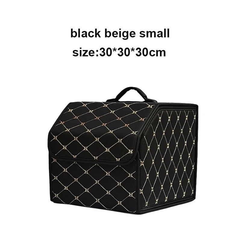 Car Trunk Organizer Box – Large Capacity Leather Storage Bag for Auto Tools, Stowing, Tidying, and Emergency Use, Folding
