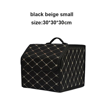 Car Trunk Organizer Box – Large Capacity Leather Storage Bag for Auto Tools, Stowing, Tidying, and Emergency Use, Folding