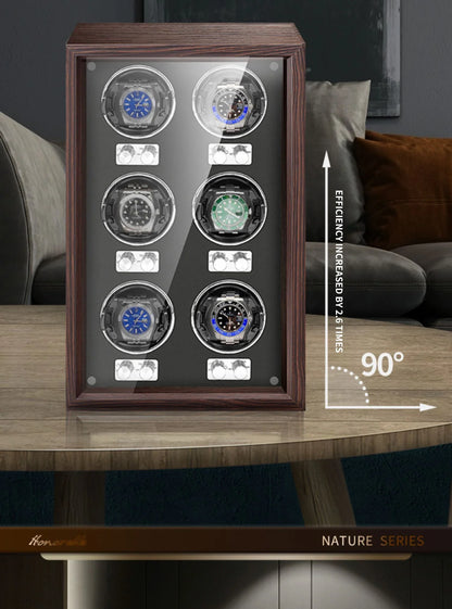 IBBETON Luxury Wood Watch Winder – High-End Automatic Watch Box (2/4/6 Slots) with Mabuchi Mute Motor & Storage Cabinet