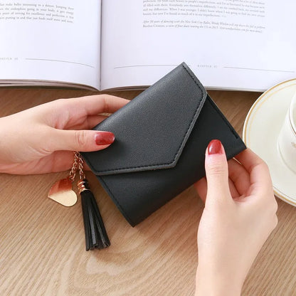 Fashion Short Women’s PU Leather Wallet – Luxury Tassel Hasp Small Coin Purse & Card Holder Pouch