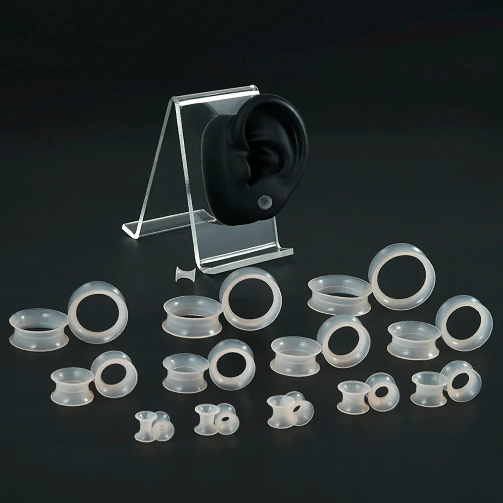 Pair Soft Flexible Ear Tunnels – Double Flare Flesh Tunnel Ear Plugs, Thin Silicone Gauge Expander Earrings for Stretched Ears
