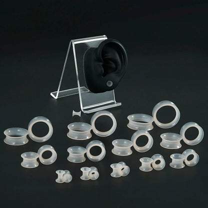 Pair Soft Flexible Ear Tunnels – Double Flare Flesh Tunnel Ear Plugs, Thin Silicone Gauge Expander Earrings for Stretched Ears