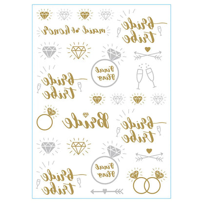 Waterproof Gold Foil Temporary Tattoo Stickers – Crown & Ring Bridal Party Body Art Decals