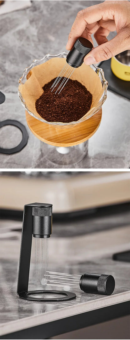 WDT Espresso Coffee Stirrer Tool with 8 Needles & Magnetic Stand – Barista Coffee Distribution Tool
