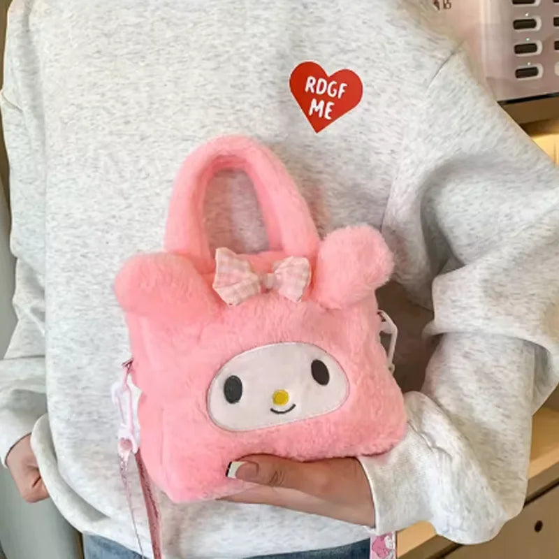 Sanrio Kawaii Plush Bag – Kuromi, Cinnamoroll & My Melody Cosmetic & Travel Handbag for Girls