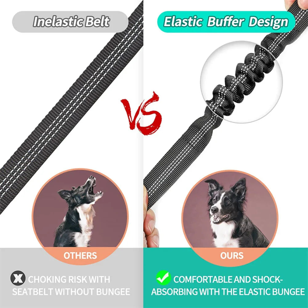 Adjustable Dog Car Seat Belt Harness – Nylon Reflective Elastic Safety Strap with Cushioning for Pet Travel