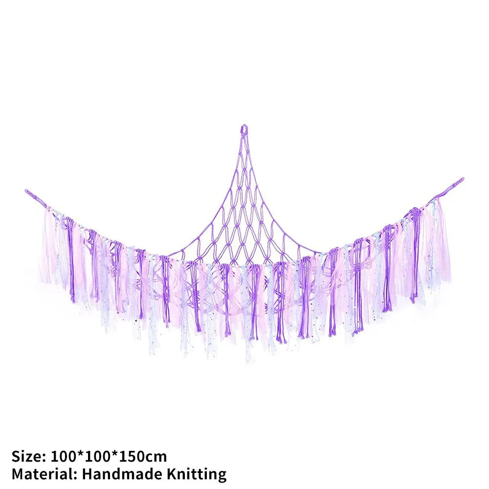 Kids Toy Hammock Wall Corner Hanging Storage Net – Woven Cotton Stuffed Animal Organizer