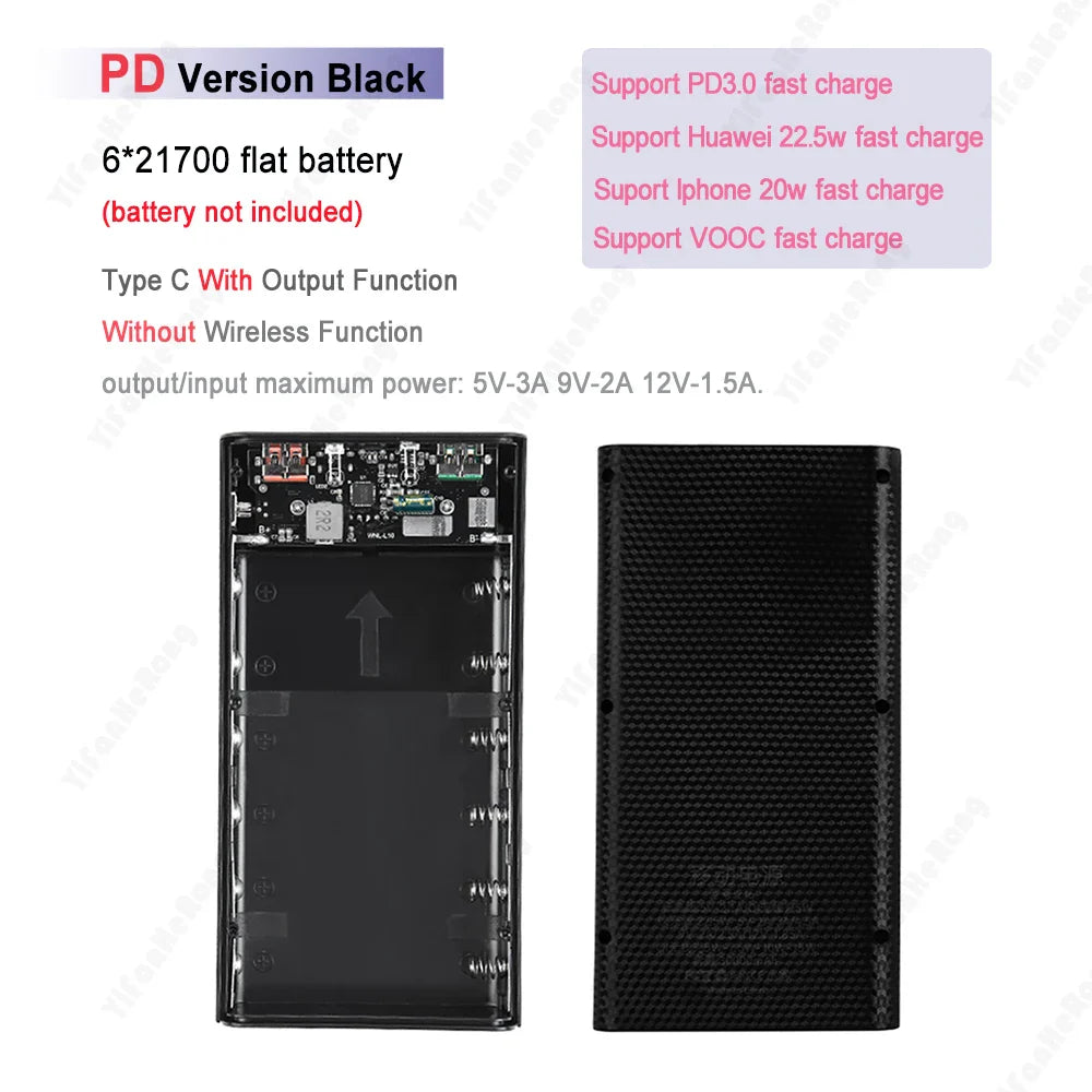6x21700 Battery Charger Box – DIY Power Bank Holder with Dual USB & LED Light