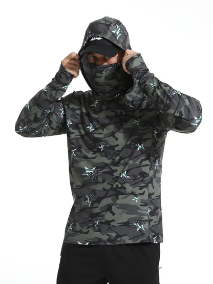 Men’s Hooded Fishing Shirt – UV Protection Summer Outdoor Fishing Jersey with Mask Breathable Performance Sun Protection Hoodie