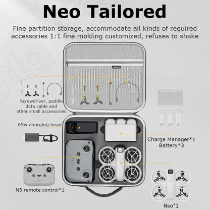 NEO Drone PU Storage Bag — Portable Large Capacity Shoulder & Handheld Organizer for DJI Neo RC-N3 with Shock Absorbing Protection