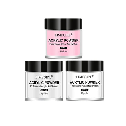 40ml Crystal Liquid & 45ml Acrylic Powder Set – Pink, White, Transparent Acrylic Powder Kit for Beginners Nail Art