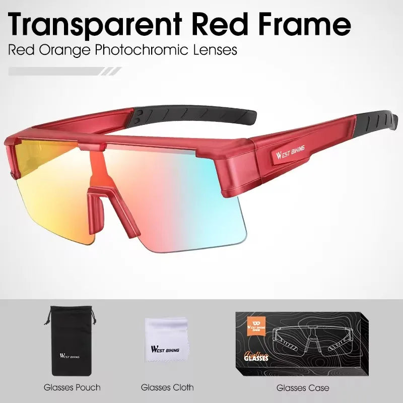 WEST BIKING Large Frame Cycling Glasses — Polarized Photochromic Sunglasses Fit Over Myopic Goggles