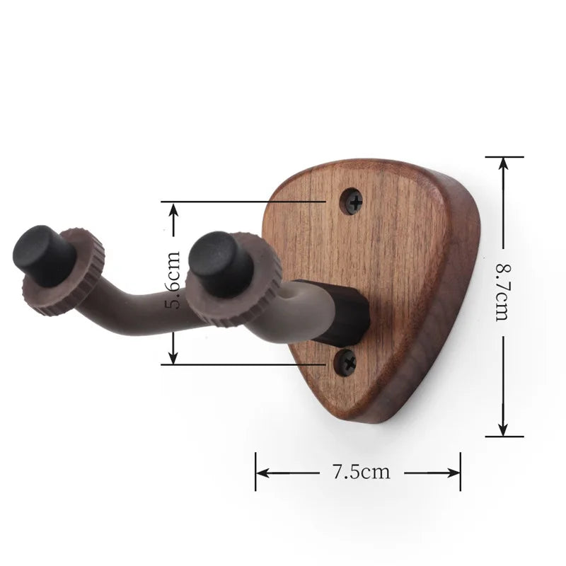 Wall Mount Guitar Hanger — Walnut Hook for Ukulele, Electric Guitar & Bass, Adjustable Display Stand