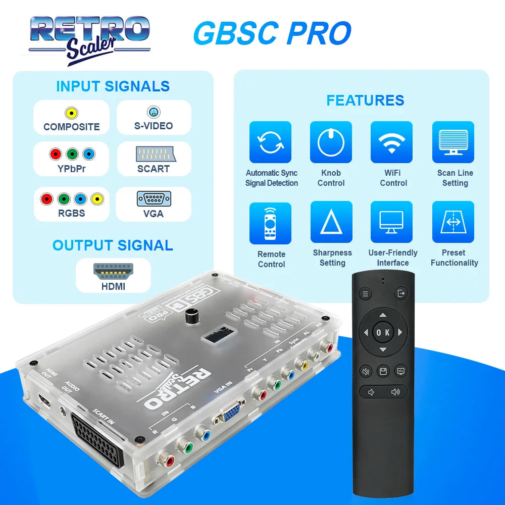 RetroScaler GBSC Pro – SCART/RGBS/YPbPr/VGA to HDMI Video Audio Converter for Retro Consoles