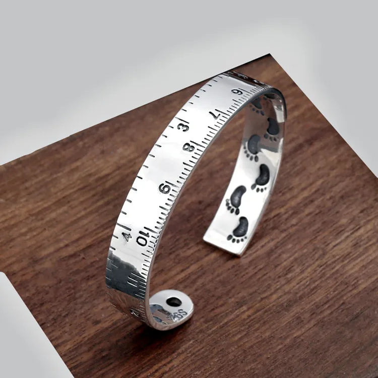 925 Sterling Silver Ruler Bracelet — Creative Footprint Roman Numeral Bangle TYB120