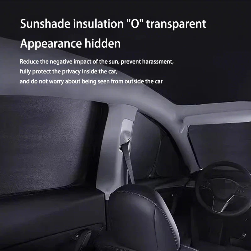 Tesla Model Y Juniper 2025–2026 Sunshade Set – Front, Rear & Side Window Sun Shades, Windshield UV Protection, Outdoor Camping Car Accessories