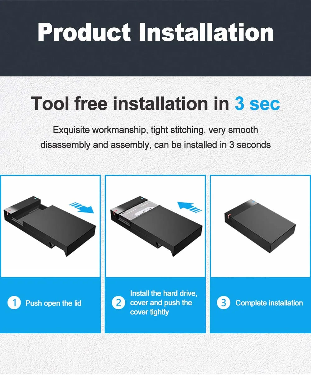 3.5 Inch USB 3.0 to SATA External Hard Drive Enclosure Case for SSD/HDD up to 10TB – PC & Laptop Compatible