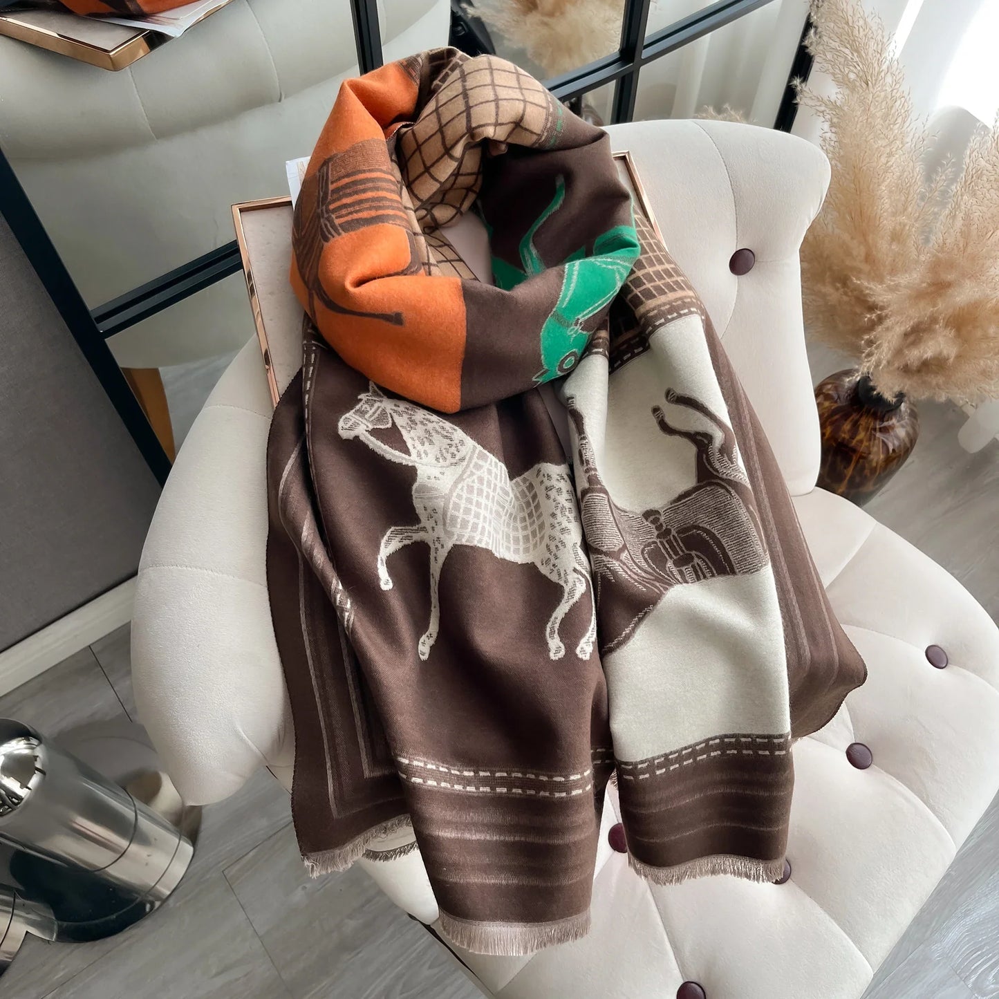 Autumn Winter Women’s Scarf — Pashmina Shawl & Wrap, Thick Cashmere Blanket Stole, Warm Outdoor Bufanda 2024 New Print
